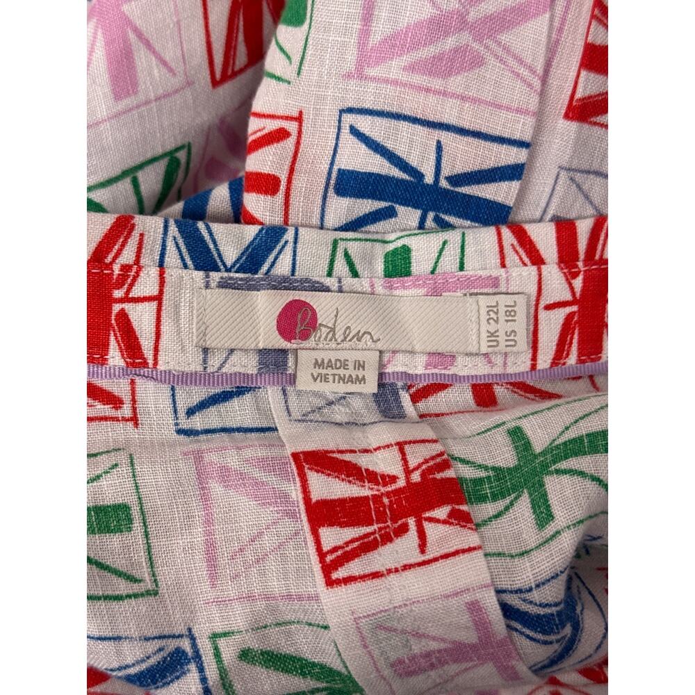 Boden 100% Linen Button Down Shirt Top 18 L Long Womens Flag Print - Picture 7 of 9